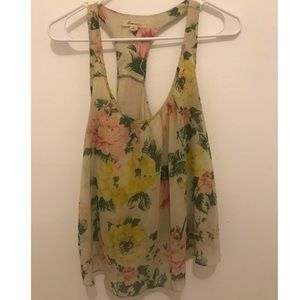 Yellow Floral Racerback Flowy Tank